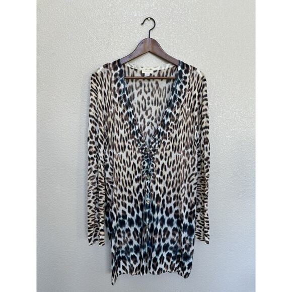 Chico's Animal Print Knit long sleeve tunic cardigan dip dye leopard travel 4/XL - Picture 1 of 5